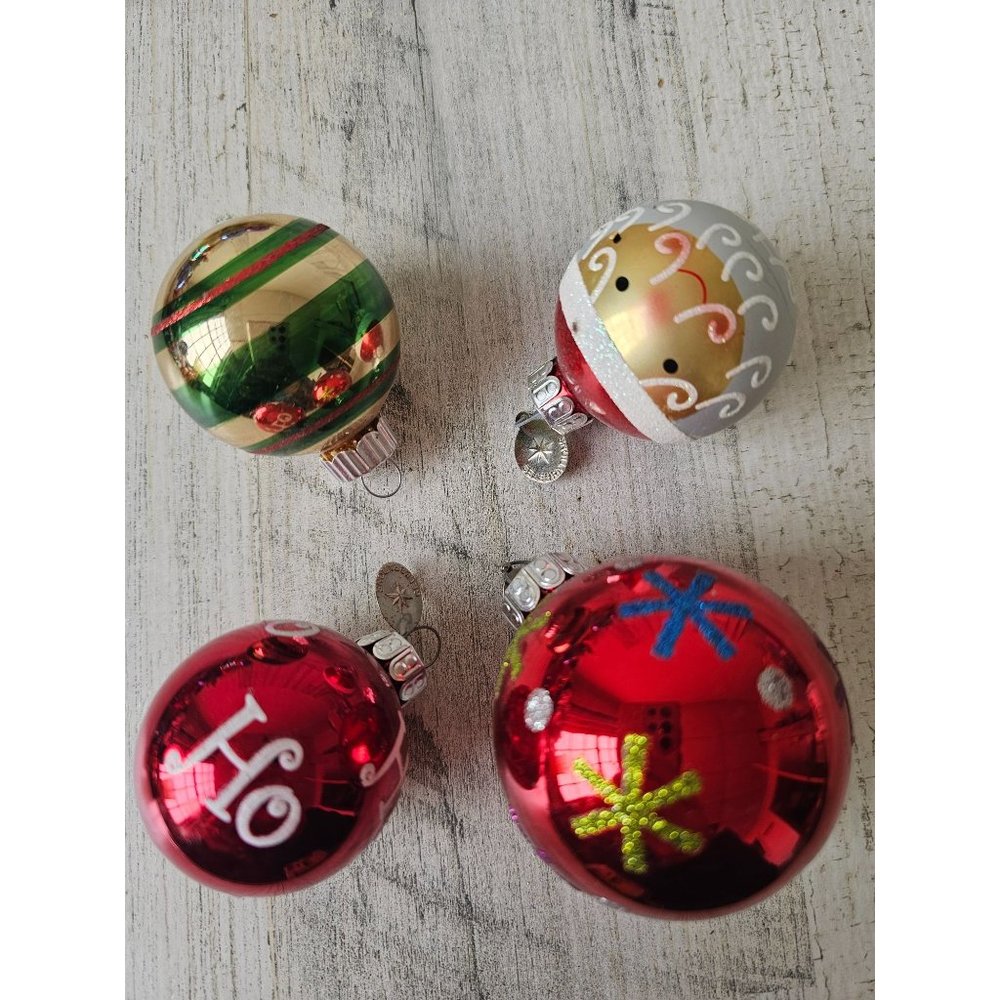 Radko shiny Brite Santa red ball celebrations mini ornament lot set Xmas snowfla